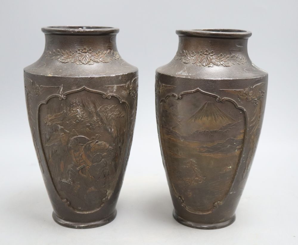 A pair of Chinese bronze vases, height 24cm